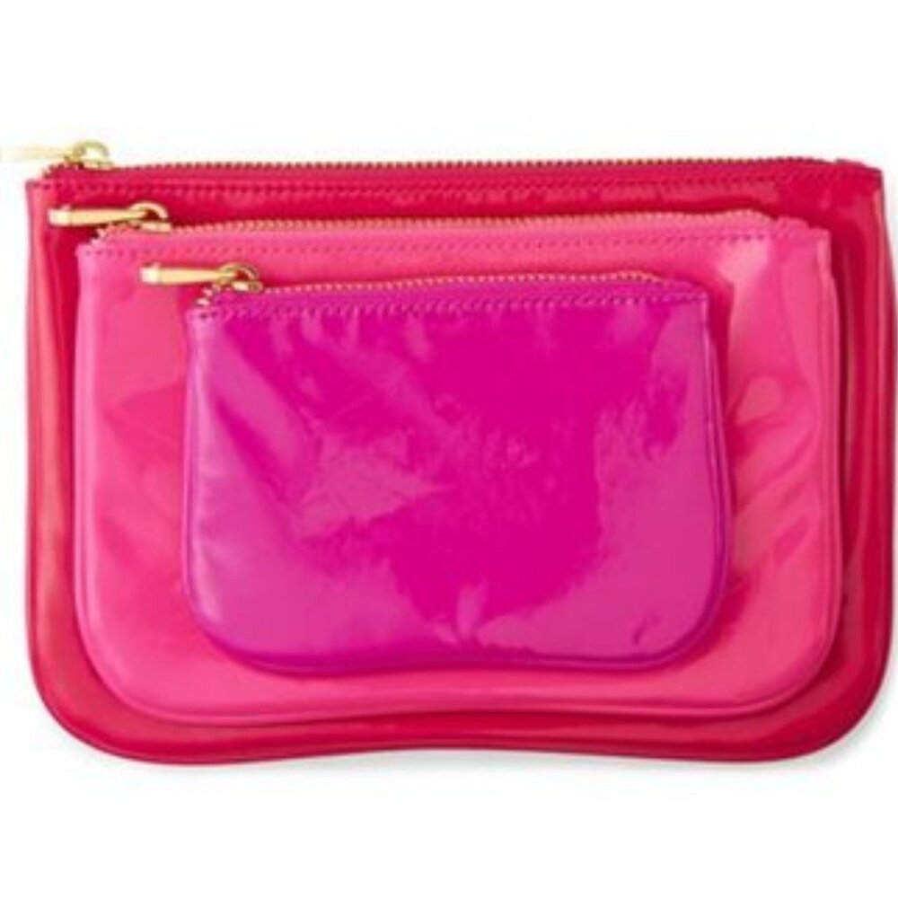 Pink Vegan Patent make-up accessories 3 bag Set Pink Snap together